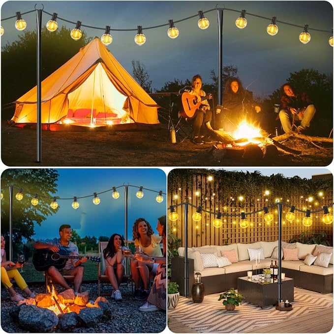 MuliVid 6 Pack 9FT String Light Poles for Outdoor,Metal Lights Hanging Pole Outside with Fork,Light Stand for Patio, Pergola, Garden, Backyard, Yard, Camping Party