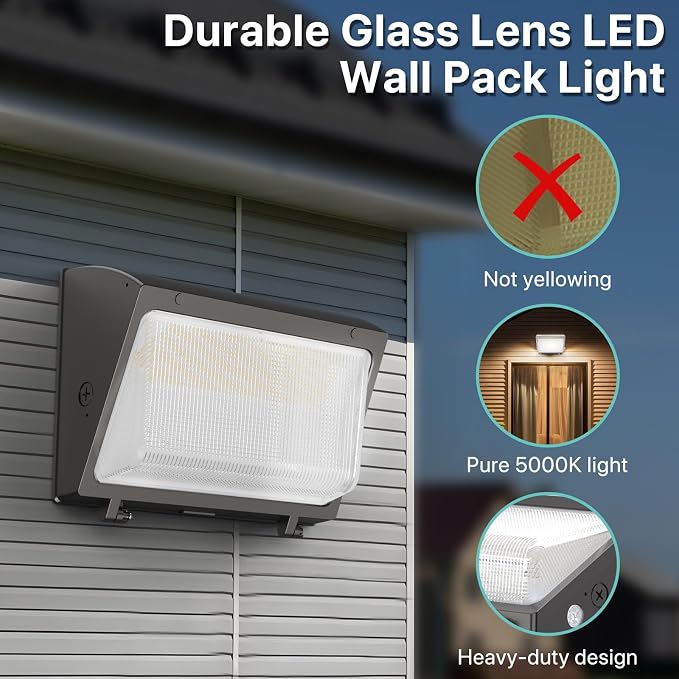 LED Wall Pack Light: 150W 22500LM with Dusk-to-Dawn Photocell | ETL Listed, Glass Lens, IP65 Waterproof, Commercial & Industrial Lighting, Ideal Outdoor Security Lighting for Warehouse Yard