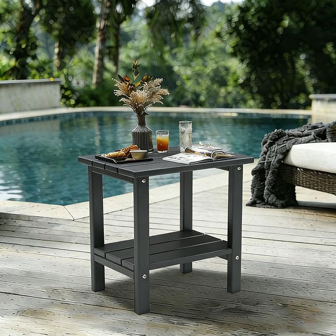OTSUN Adirondack Outdoor Side Table, 16" HDPE Patio Side Table with Shelf, Weather Resistant Easy Maintenance for Backyard Pool Porch Garden & Lawn