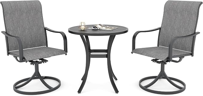 Anmutig Grey Textilene Outdoor Patio Swivel Rocker Chairs with 27.5" Round Table Small Dining Set - Style2