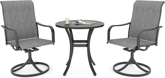 Anmutig Grey Textilene Outdoor Patio Swivel Rocker Chairs with 27.5" Round Table Small Dining Set - Style2