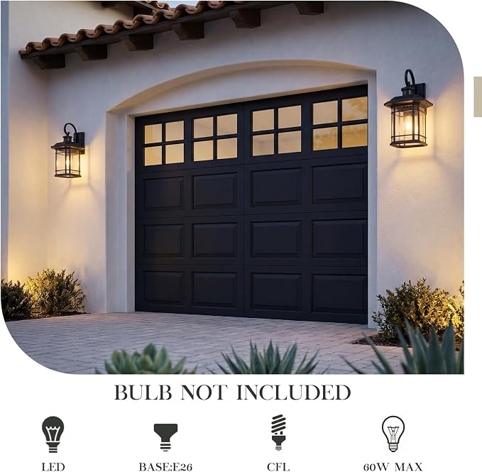Emliviar 17.3" Motion Sensor Outside Wall Mounted Light, Large Exterior Front Door Lighting Fixtures for House, Outdoor Wall Lantern with Seeded Glass, Black Finish, 2084B-M-SE BK