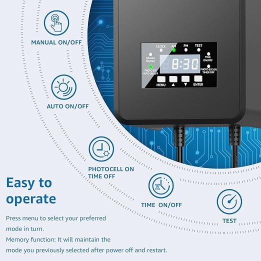 SUNVIE 200W Landscape Lighting Transformer Outdoor Low Voltage Landscape Transformer with Timer and Photocell Sensor Waterproof 120V to 12V/14VAC Low Voltage Transformer for Landscape Garden Lights | 120V to 12V/14V AC Landscape Lighting Transformer, W...
