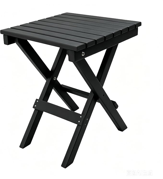HDPE Outdoor Side Table Small End Square Table Folding Coffee Furniture for Patio, Garden, Balcon, Pool, Outside Portable Black