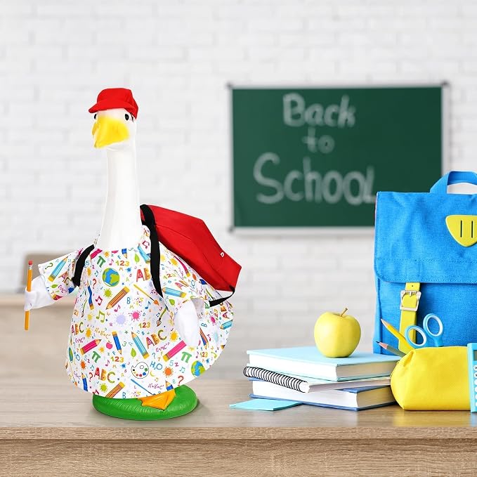 JcHrmers Back to School Porch Goose Outfits School Lawn Geese Clothes Fits 23" Cement Plastic Goose Statue for Classroom Outdoor Garden Yard Patio Decor