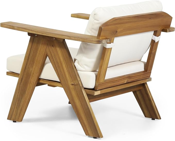 Christopher Knight Home Dina 5-Piece Patio Furniture Set For 8, Acacia Wood Outdoor Conversation Set with Coffee Table, Outdoor 3-Seater Sofas And Club Chairs Set With Cushions for Backyard,Teak+Beige