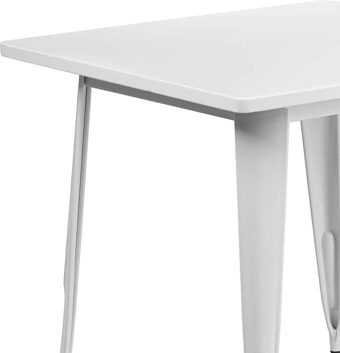 Merrick Lane Nash Indoor-Outdoor Dining Table Only - White Powder Coated Finish - 31.5" Square Top - 27.25" Wide Base - Bracing for Added Stability