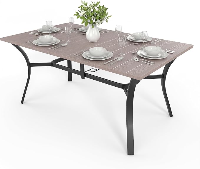 Outdoor Dining Table for 6-63" x 38" Matel Patio Table with E-Coated Finish, 1.6" Umbrella Hole for Garden, Backyard