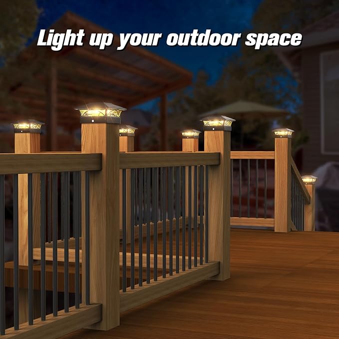 JOFIOS Solar Post Cap Lights Outdoor 4pack, Black Deck Fence Post Lights Solar Powered with 16LEDS 2 Lighting Modes, 4x4/5x5/6x6 Waterproof Fence Post Lights for Garden Patio Porch Backyard