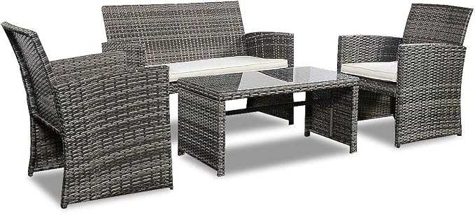 Tangkula AM0948HM Lawn Garden PE Rattan Wicker Furniture (Brown) 4 Piece Outdoor Patio Sofa Set