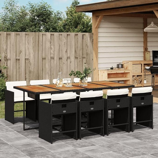 9-Piece Outdoor Dining Set, Patio Rattan Table and 8 Folding Chairs with Cushions, Space Saving Cube Garden Furniture for Backyard and Deck