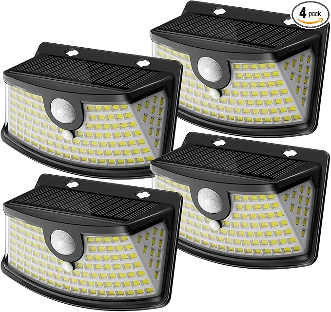 Aootek Solar Motion Sensor Lights Outdoor 120 LEDs, Black, 4 Pack | Lights Reflector, 270° Wide Angle, IP65 Waterproof, Step Lights For Front Door, Yard, Garage, Deck