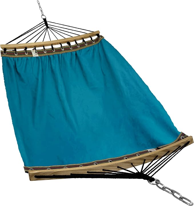 Tranquillo Hammock 2 Person Canvas Portable Hammock with Curved Wood Spreader Bar for Cozy Indoor and Winter Outdoor Use (Blue)