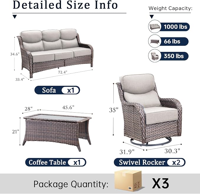 Luxury High Back Outdoor Furniture with 6-Inch Thick Cushions, Patio Furniture Set with Swivel Chairs, 4 PCS Wicker Conversation Set for Porch, Balcony, Deck and Yard