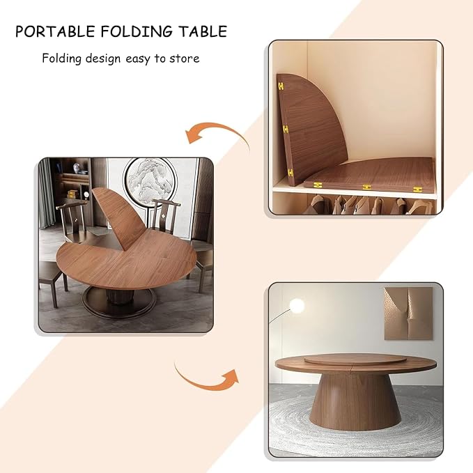Large Round Foldable Table Top, 59 ” Diameter Portable Dining Table Extender Top, No Legs Wooden Round Table Tops Only, for Round Table and Square Table (Walnut, 71in)