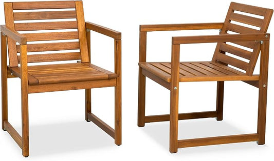 VICTORY RELAX Acacia Wood Patio Chairs Set of 2 – Outdoor Lawn Chairs with Armrests, Modern Wooden Seating for Balcony, Garden & Backyard, Natural Color (22")