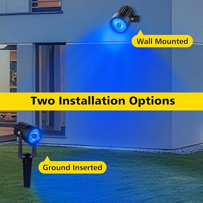 T-SUN Blue Solar Spotlights Outdoor, 2-in-1 Waterproof Solar Landscape Spotlights, 2 Lighting Modes Adjustable Solar Lights for Trees, Yard, Garden, Pathway, Patio, Pool Area(Blue)
