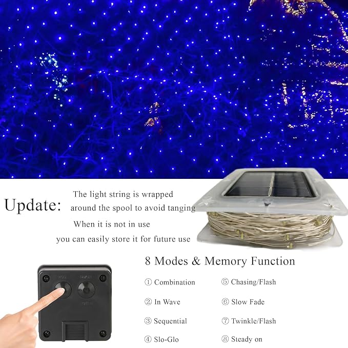 Lomotech Solar Fairy Lights Outdoor, 2 Pack Total 66ft 200 LED,Blue | Solar String Lights Waterproof 8 Modes Twinkle Lights for Outdoor, Patio, Garden, Yard, Party, Wedding, Tree Decoration