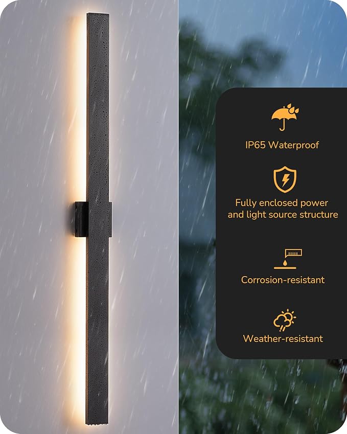 EDISHINE 47.2" LED Outdoor Wall Lights, 3CCT & 10%-100% Dimmable, IP65 Waterproof, Modern Exterior Lighting Fixtures, Linear Long Exterior Wall Light for House, Yard, 2 Pack, Black