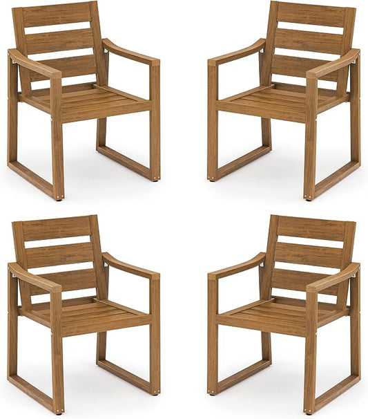 Cozyman HDPS Outdoor Dining Chairs Set of 4, 350LBS, Patio Dining Chairs with Armrest, All Weather Outdoor Kitchen Chairs with Square Frame Legs for Outdoor Indoor, Backyard, Teak Color-Oil Printed