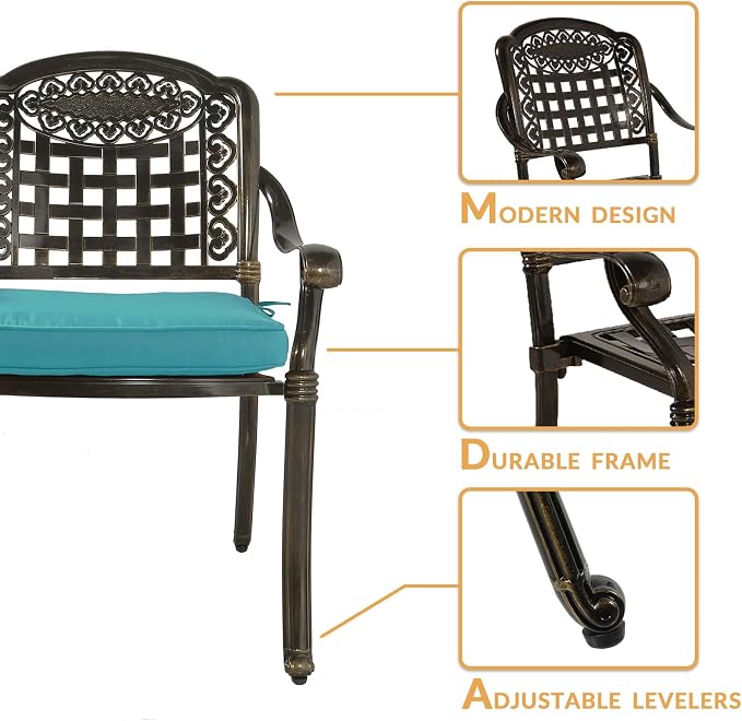 5-Piece Outdoor Patio Dining Set, All-Weather Cast Aluminum Patio Furniture Set for Backyard Garden Deck with 4 Chairs, 4 Cushions and 35.4" Round Table, 2" Umbrella Hole, Blue
