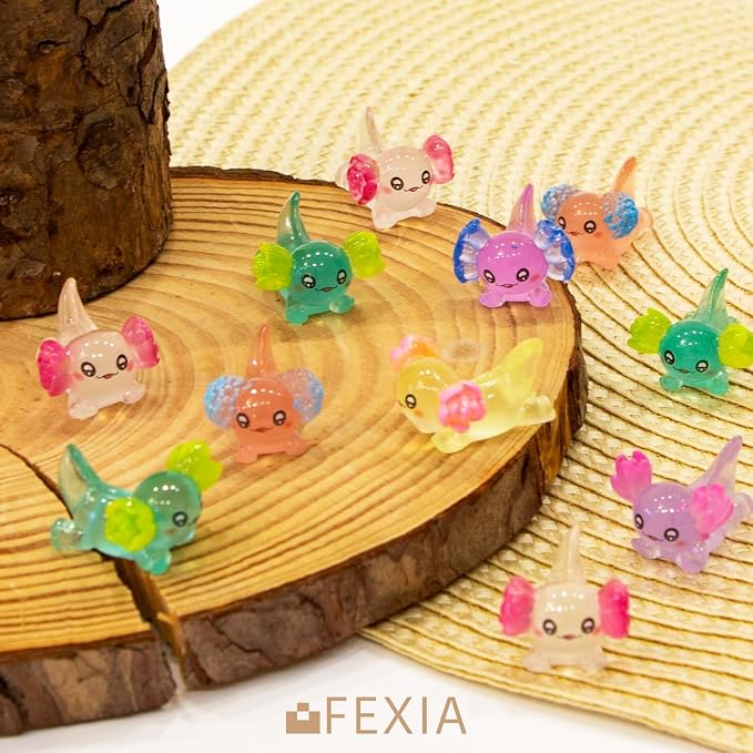 FEXIA 30pcs Mini Resin Axolotl Figurine Mini Resin Animals to Hide Tiny Small Figures Glow in the Dark Luminous Charm Ornament for DIY Craft Garden Landscape Dollhouse Potted Plants Decorations