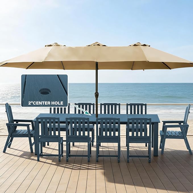 11 Piece Patio Dining Set for 10, Outdoor Table Chairs,Navy | 89.4” table,Spacious 10 person outdoor table and chairs set, HDPE structure, built for entertaining and family events