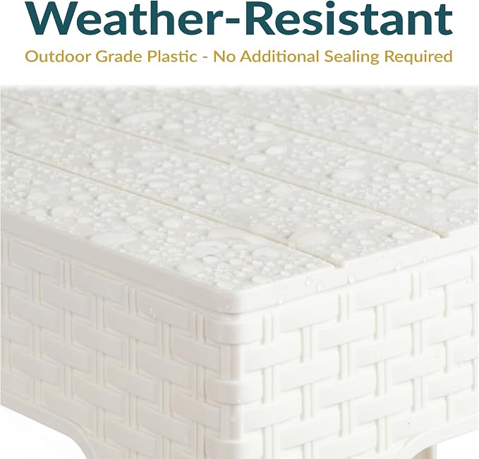 Sunnydaze Adirondack Small Outdoor Side Table for Balcony Essentials - Plastic Square End Table for Outside Patio - Set of 4 - White