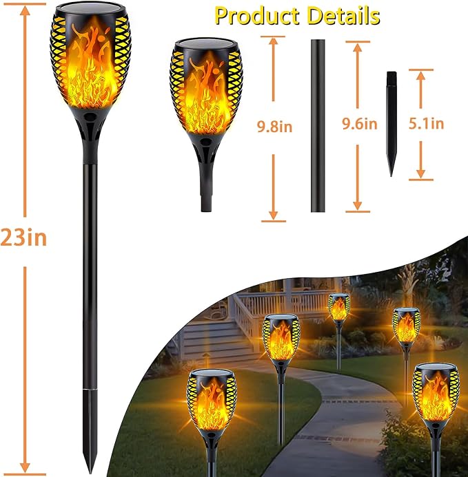 Solar Torch Lights with Flickering Flame Larger Size Solar Flame Lights | 8 Pack Upgraded Solar Lights Outdoor for Halloween Decor, Waterproof Solar Tiki Torches Outdoor for Garden Yard Pathway Patio