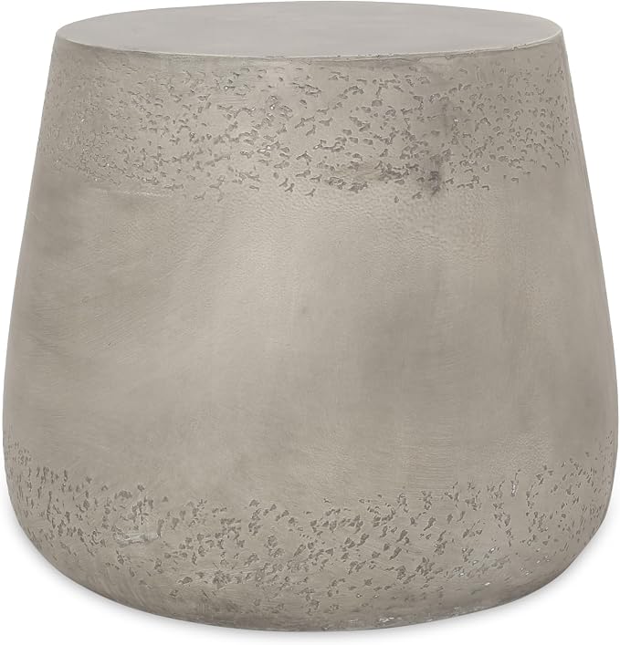 WILLIAMSPACE 19" Round Side Table Small Coffee Table, Farmhouse End Table French Country Rustic Side Table for Indoor Outdoor, Modern Small Table for Living Room, No Assembly, Concretel, Light Gray