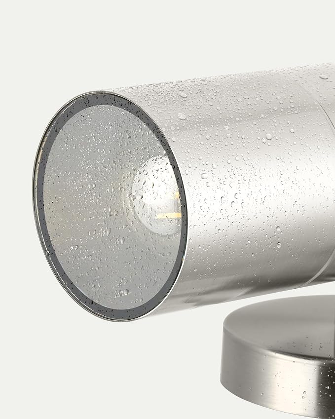 Ken & Ricky Stainless Steel Outdoor Wall Light,Cylinder,Brushed Nickel,2PK | Waterproof Outdoor Sconce,No Glare,Exterior Lighting Fixtures,E26 Base，For Porch House Garage Front Door Patio