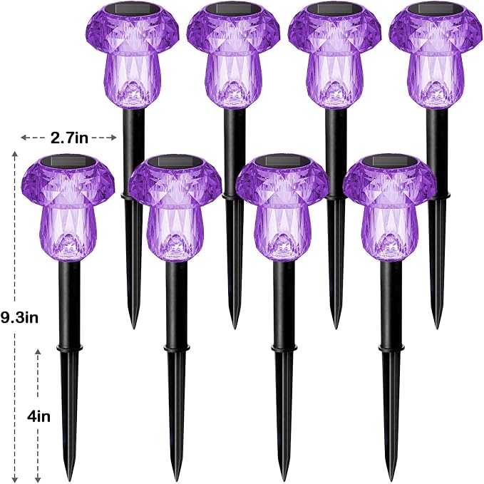 Solar Halloween Lights Outdoor 8 Pack Purple Garden Mushroom Decor | LED Waterproof Halloween Decorations Outdoor for Pathway Yard Outside Driveway Walkway Landscape Path Lighting, Auto On/Off