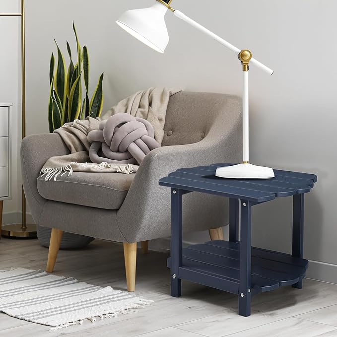 Outvita Outdoor Side Table, 2-Tier HDPE Adirondack Small Side Tables Weather Resistant Patio End Table for Backyard Poolside Porch Balcony