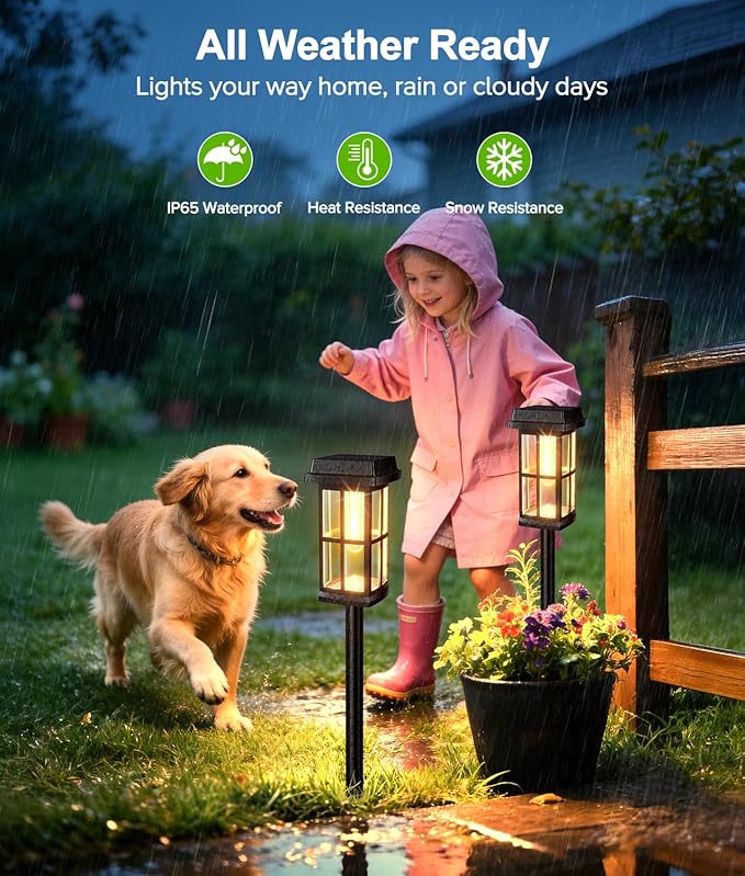 Ahaorigin 4 Pack Solar Pathway Lights Outdoor, 2 Lighting Modes Waterproof Solar Lights Outdoor, Sturdy Metal Rods, Brighter Up to 15Hrs Outdoor Path Lights for Yard Walkway Driveway Sidewalk Garden