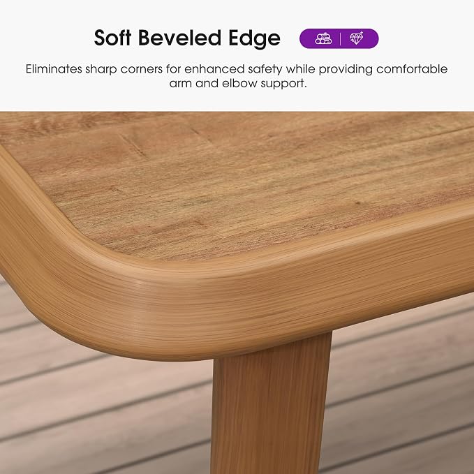 PURPLE LEAF Counter Height Table Patio Retangluar Table Dining Coffee Kitchen Breakfast Bistro Outdoor Pub Bar Table for Garden Balcony, Teak