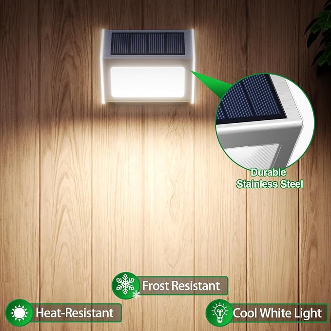 JSOT Solar Powered Lights Ideal for Step, Fence, Deck, Stair-Cool White-12P | Stainless Steel, Waterproof, Automatic Dusk to Dawn, Anti-Rust, Energy Efficient, Perfect for house decor