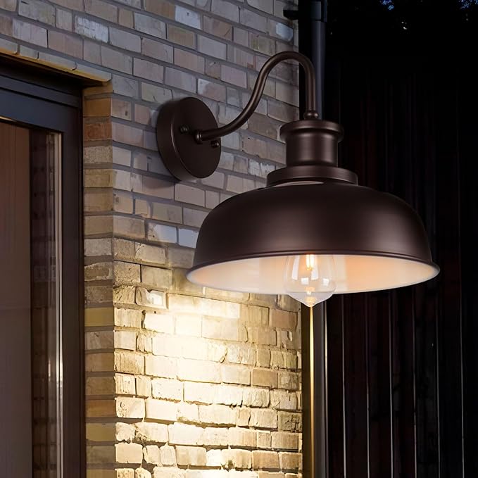 Solar Barn Light for Outside, Outdoor Wall Lights Solar Powered, Farmhouse Exterior Wall Sconce, Industrial Outside Lighting Fixture, Rustic Bronze White Lantern for Barn Shed Coop Garage Patio