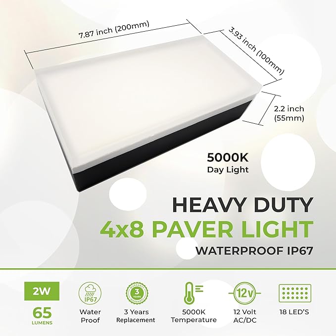LUMENGY Paver Light 4x8 Inch (3.93x7.87), 5000K Daylight, Glare-Free Brick Lighting for Driveways, Walkways, Pool Decks and Patios, 12V Hardwired, IP67 Waterproof, Drive-Over Rated