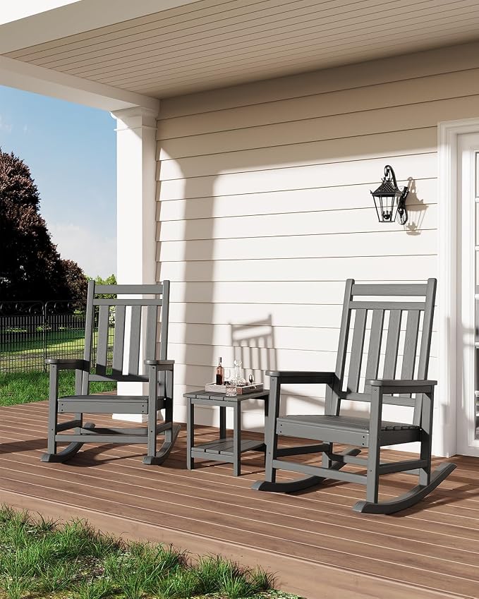 Takywep Adirondack Outdoor Side Table 18 x 15 in, HDPE 2-Tier Patio Side Table, All-Weather End Table for Patio, Pool Deck, Indoor & Backyard, Gray