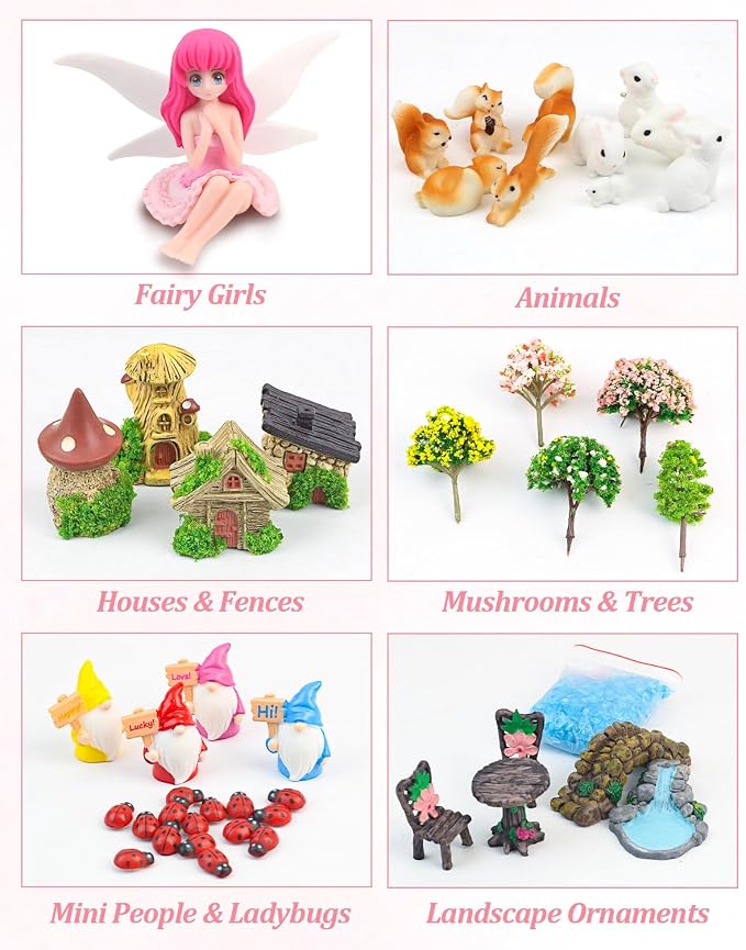 112PCS Fairy Garden Accessories Kit with 2 Gift Bags – Complete Miniature Fairy House & Accessories for DIY Indoor & Outdoor Terrarium, Planter & Garden Decor Gift