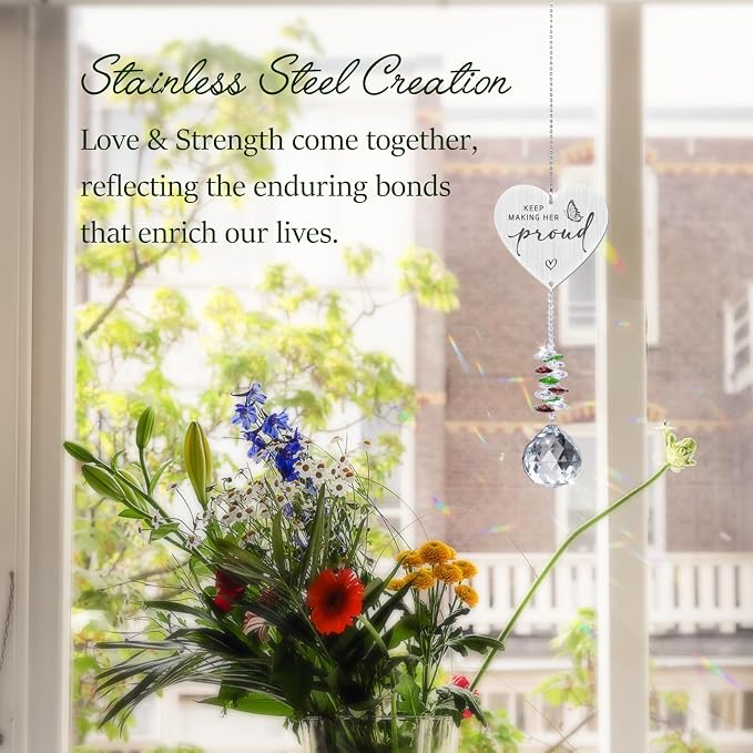 Keep Making Her Proud,Crystal Suncatcher Bereavement Keepsake,Memorial Gift for Loss of Mom,Grandma,Sister,Hanging Crystals Ornament for Window Rainbow Maker Prisms Home Decor Gift
