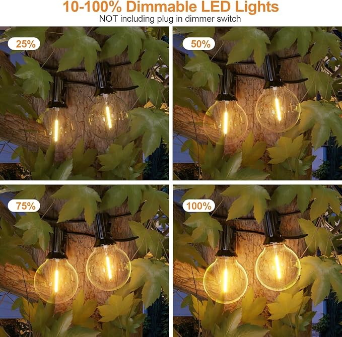 GPATIO Outdoor String Lights, 100FT G40 Bulbs Shatterproof Patio Lights, Waterproof Dimmable Hanging Outdoor Lights, Connectable LED Outside Lights for Backyard Yard Gazebo Porch Party