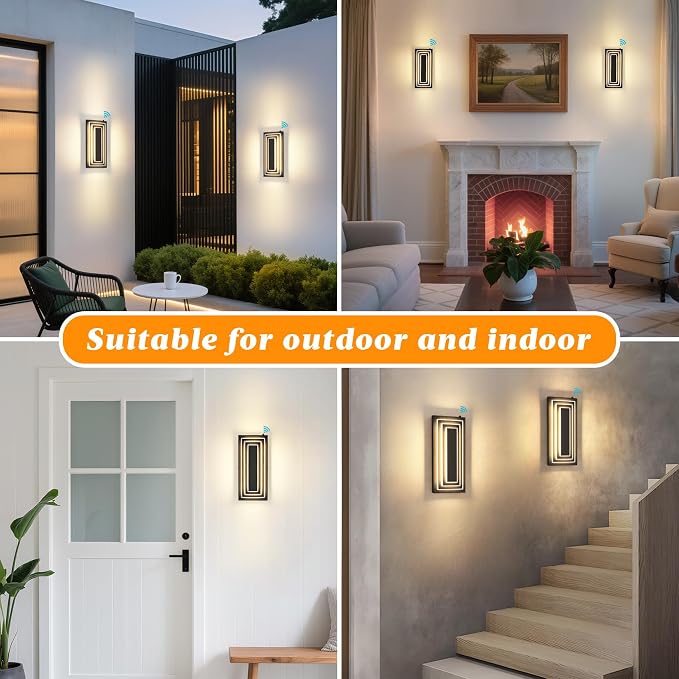 Dawn to Dusk Outdoor Light Fixture,Exterior Wall Light,15.7 in,24 W | 3-Tier Black Modern Outdoor Wall Sconce,Outdoor Lights For House,Front Door, Patio, Waterproof, LED 3000K Warm White, 2 Packs