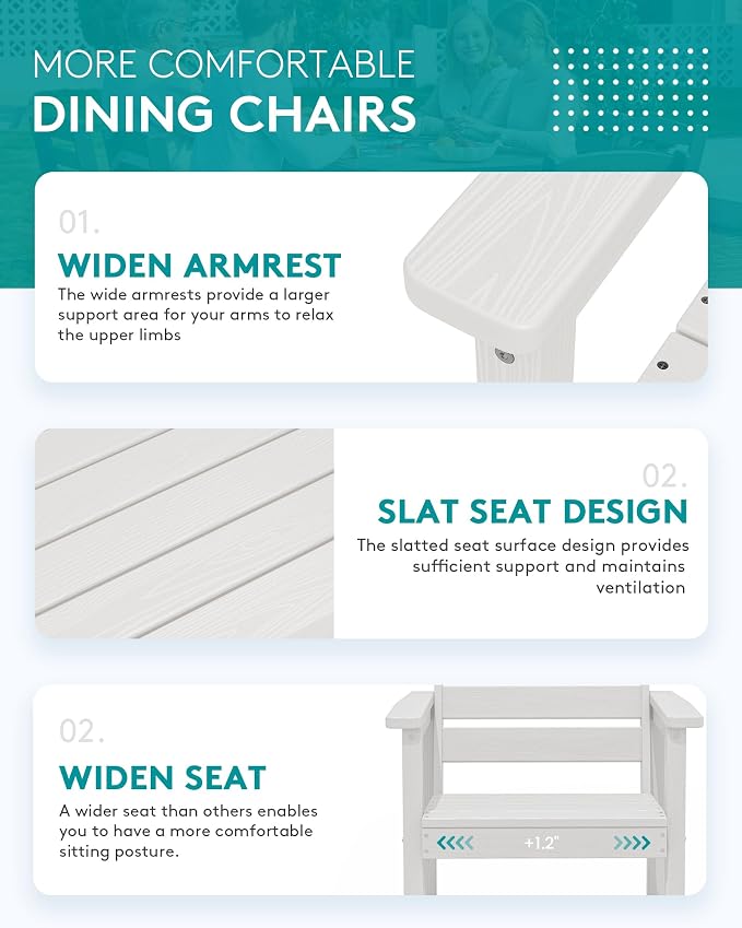 SERWALL 60" - 83" Expandable Outdoor Dining Table and 6 HDPE Chairs, White | Outdoor Dining Set for 6, All Weather Aluminum and HDPE Outdoor Furniture Set, Extendable Patio Dining Table