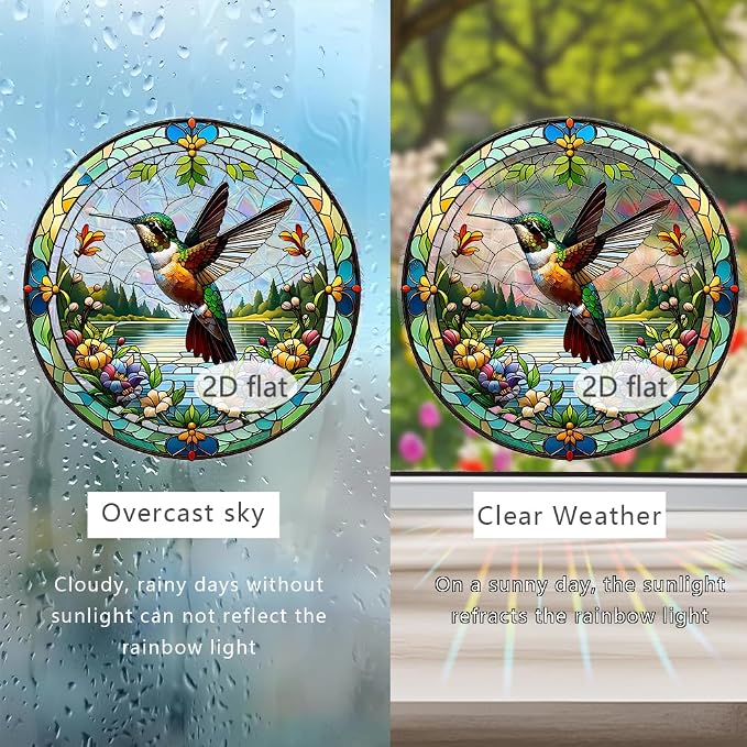 Acrylic Suncatcher Window Hanging, Hummingbird Sun Catcher Rainbow Indoor Window Decoration for Living Room Bedroom, Summer Home Balcony Ornaments Deco, 7.87 x 7.87 inches (141 Hummingbird)