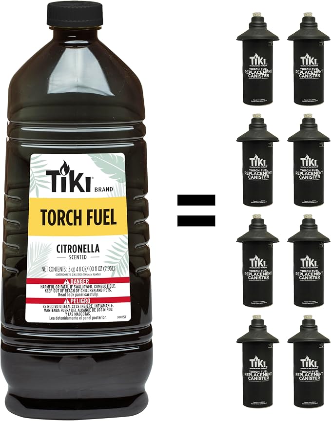 TIKI Citronella Torch Fuel – 3/4 Gallon (100 oz.) 2-Pack, Easy Pour, Long-Lasting for Outdoor Torches & Table Torches, with Citronella & Lemongrass Oil, for Patio, Garden & Backyard Use