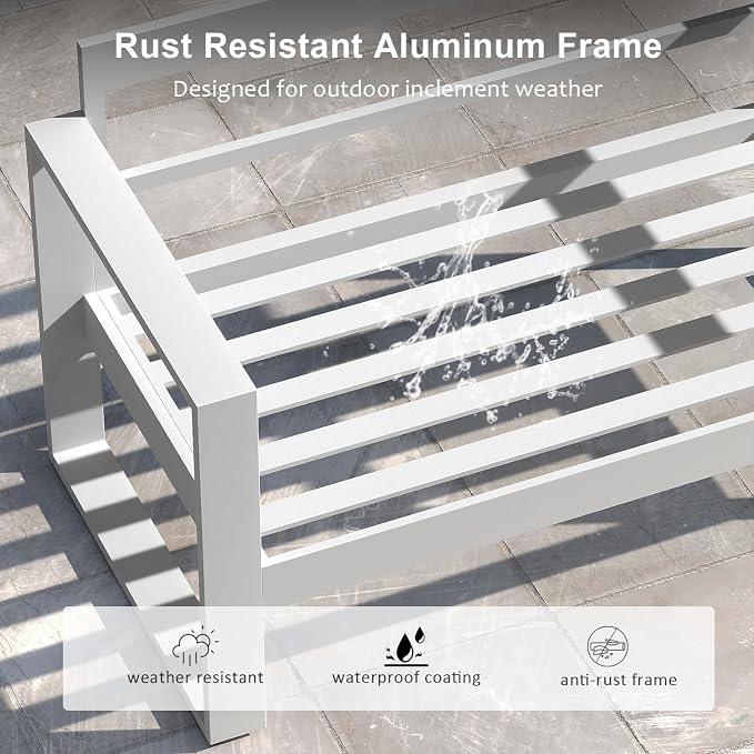 LayinSun 5 Pieces Aluminum Outdoor Patio Furniture Set, Metal Modern Conversation Sofa Set with Coffee Table and Washable Thick Cushions for Porch, Backyard, Deck