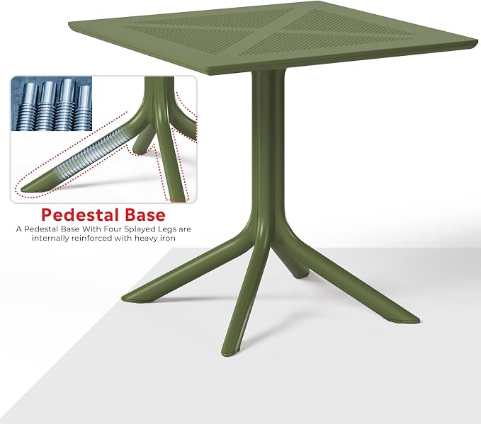 Costaelm Patio Dining Table for 4, Square PP Patio Table, 4-Person Weather Resistant Porch Tables for Outside Poolside Deck Lawn Garden Backyard, Olive Green