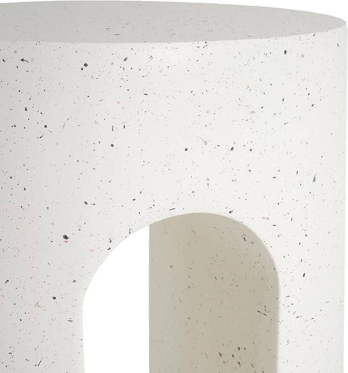 Outdoor Side Table Faux Marble Concrete End Tables Small Stone Bench Patio Garden Stool Plant Stand for Backyard Balcony,Weather Resistant, MgO,15.75inch White