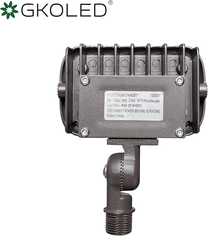 7W Outdoor LED Low Voltage Landscape Lighting Flood Light, 2700K, 550Lumen, 9-15V AC/DC, 1/2" Adjustable Knuckle Mount